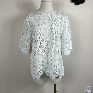 Zara Top Womens Small White Lace Floral Boho Scallop Feminine Festival Romantic